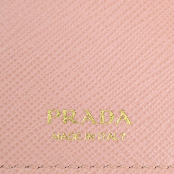PRADA Logo Trifold Compact Wallet Saffiano Metal Leather Pink Beige 88FB246 - Picture 12 of 13